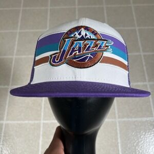 New Era Utah Jazz Stripe 9Fifty White/Purple Trucker Snapback Baseball Cap Hat